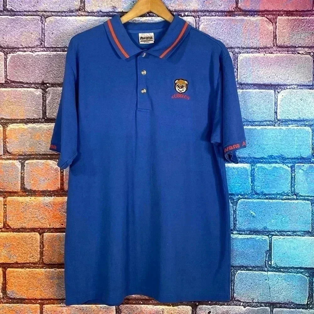 Vintage Awana Official Uniform Men’s Classic Polo Blue XL Teddy Bear Embroidery